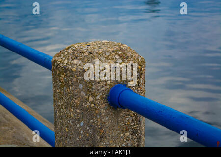 handrails of the fence over the Sheepshead bay in Brooklyn Stock Photo