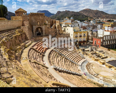 Ruins of roman amphitheater in Cartagena, Spain in Western Europe Stock Photo