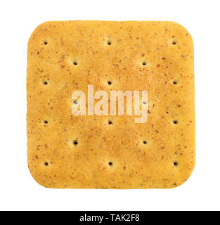Square cracker with bran close-up isolated on white Stock Photo