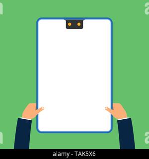 Two executive male hands holding electronic device geometrical background Stock Vector