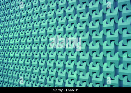 Turquoise blue building decorative pattern outer wall in diminishing perspective Stock Photo