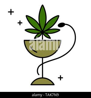 Snake and bowl medical icon. Marijuana Pharmacy. Health and Medical therapy. Isolated vector illustration on white background. Stock Vector