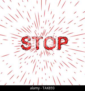 The word Stop red with rays in retro style Stock Vector