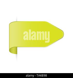 Long yellow-green arrow bookmark with shadow and space for text Stock Vector