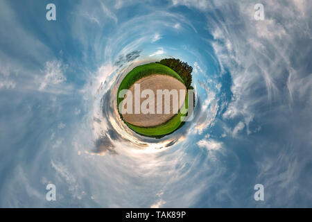 Global 360° little planet panoramic view of garden between