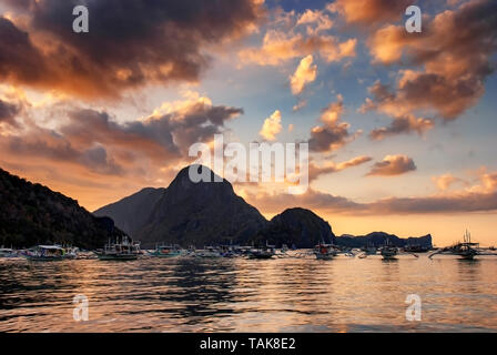 Sunset over El Nido in Palawan, Philippines Stock Photo