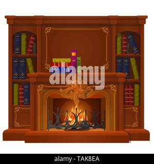 Vintage books lie on the mantel in vintage style isolated on white background. Vector cartoon close-up illustration. Stock Vector