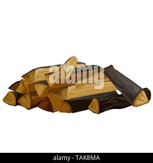 A pile of dry firewood for the stove isolated on white background. Natural organic fuel. Vector cartoon close-up illustration. Stock Vector