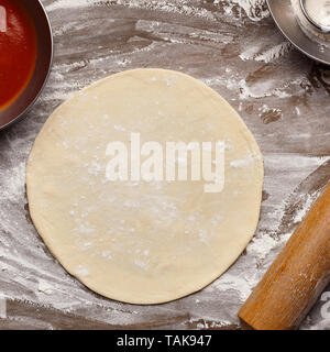 Raw Dough For Pizza Base, Top View Stock Photo