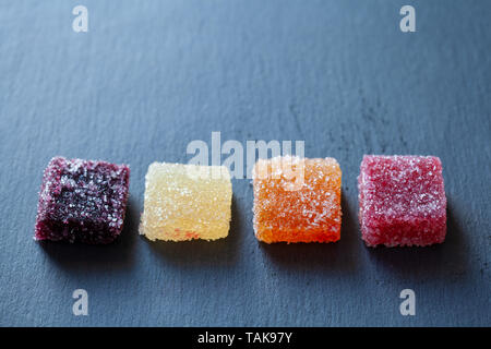 Fruit Jellies on a slate tray, natural light Stock Photo