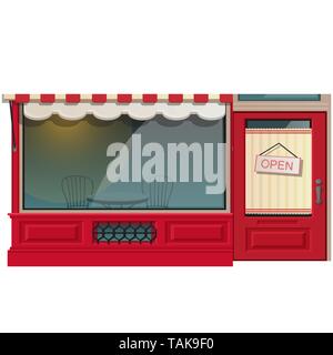 Mini cafe shop exterior isolated on white background. Street restraunt building illustration in flat style. Vector cartoon close-up. Stock Vector