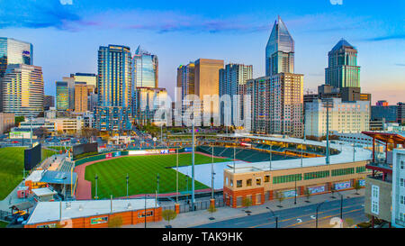 Downtown Charlotte North Carolina Skyline Aerial. Stock Photo