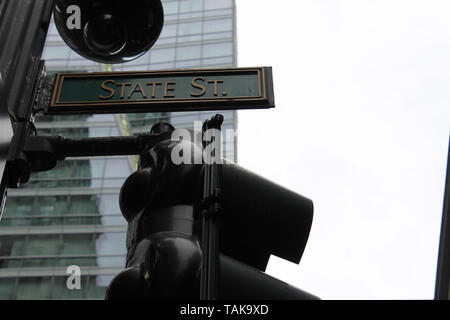 Street sign at the intersection of State and Lake St in the Loop, downtown Chicago, Illinois Stock Photo