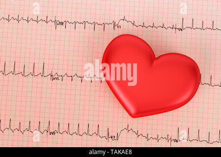Heart with electrocardiogram test in the background.Health concept.3d rendering Stock Photo