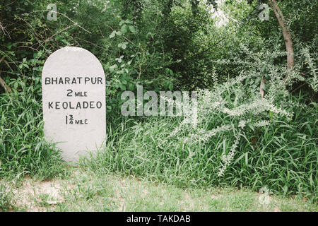 Distance signalling post. Keoladeo National Park. Bharatpur. Rajasthan. India. Stock Photo