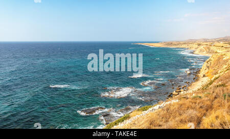 Beautiful rough coast of Mediterranean Sea in Karpass region of Northern Cyprus Stock Photo