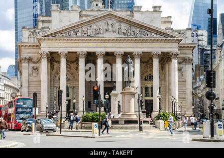 The Royal Exchange Building situated at Bank Junction in London, UK. Stock Photo