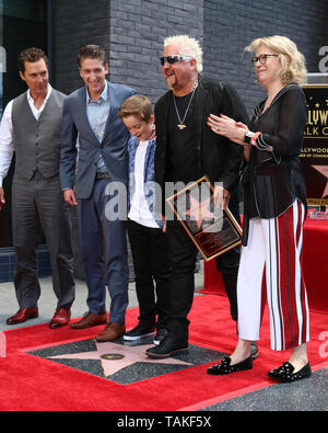 May 22, 2019 - Los Angeles, CA, USA - LOS ANGELES - MAY 22:  Matthew McConaughey, Hunter Fieri , Ryder Fieri, Chef Guy Fieri, Kathleen Finch  at the Guy Fieri Star Ceremony on the Hollywood Walk of Fame on May 22, 2019 in Los Angeles, CA (Credit Image: © Kay Blake/ZUMA Wire) Stock Photo