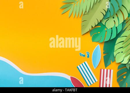 Sunny tropical beach near sea, top view Stock Photo