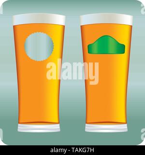 Beer glasses. Mug full with blond beer and foam. Vector illustration. Stock Vector