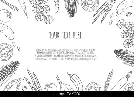 Vegetables hand drawn style white color on black background. Stock Vector