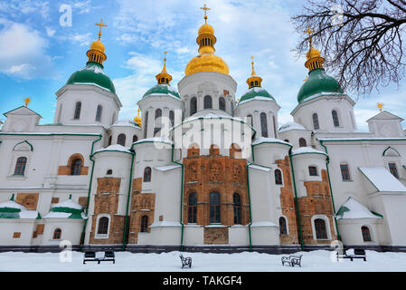 The building of the famous St. Sophia Cathedral in Kyiv in the winter 01/07/2019 against the blue cloudy sky Stock Photo