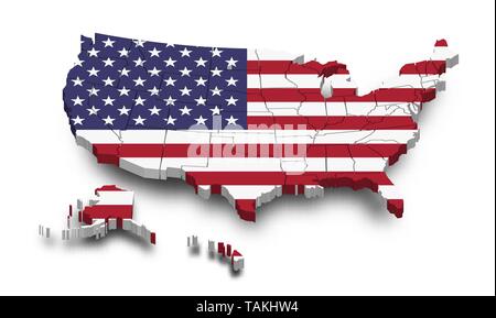 United states of america map and flag . 3D shape design . Independence day of USA concept . Perspective view . Vector . Stock Vector
