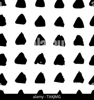 Vector seamless hand draw triangles brush black and white pattern. Monochrome Scandinavian backgrounds of simple primitive with dots for textile desig Stock Vector