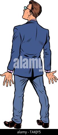 businessman stands back isolate on white background. Pop art retro vector illustration vintage kitsch Stock Vector