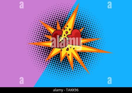 two broken hearts. Pop art retro vector illustration vintage kitsch ...