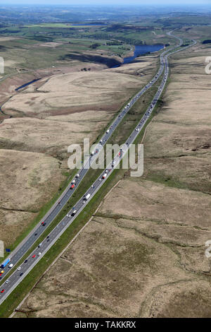 aerial view of the M62 motorway looking east from junction 22 near Stock Photo