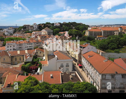 View over the roofs of Lisbon from the top of Sao Vicente in Lisbon Stock Photo