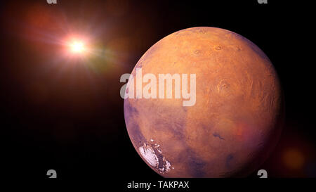 the beautiful planet Mars and the Sun, 3d render, elements of this image are furnished by NASA Stock Photo