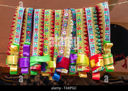 Lithuanian women traditional headgear - crown. For sale at the fair through the International Folklore Music Festival in Vilnius. Stock Photo