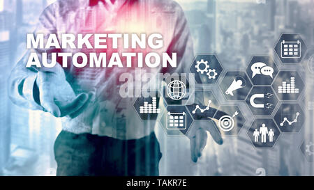 Marketing Automation Software Technology Process System Internet Business concept. Mixed media background. Stock Photo