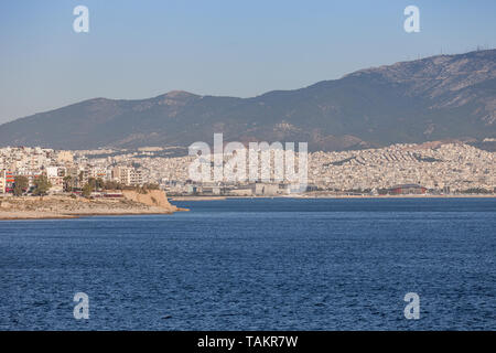 Panorama of the city of Athens seen from the sea, with mountains background, Greece Stock Photo