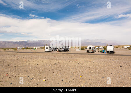 Campers on campground in Stovepipe Wells in California, Death Valley National Park. USA Stock Photo