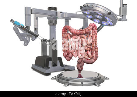 Robotic surgery of the intestines concept, 3D rendering isolated on white background Stock Photo