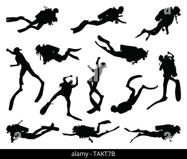 Set black silhouette scuba divers. Vector illustration Stock Photo - Alamy