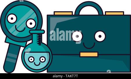 Business briefcase with magnifying glass and flask vector illustration Stock Vector