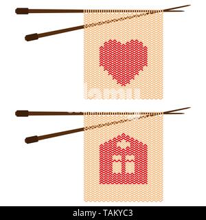 Pattern in the form of hearts and home knitting needles Vector illustration Stock Vector