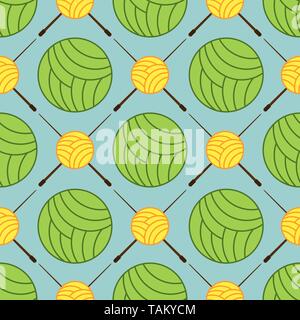 seamless balls of yarn and knitting needles seamless background needlework vector illustration Stock Vector