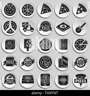 Pizza related icons set on plates background for graphic and web design. Simple vector sign. Internet concept symbol for website button or mobile app. Stock Vector