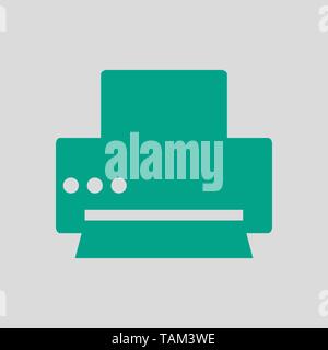 Printer Icon. Green on Gray Background. Vector Illustration. Stock Vector