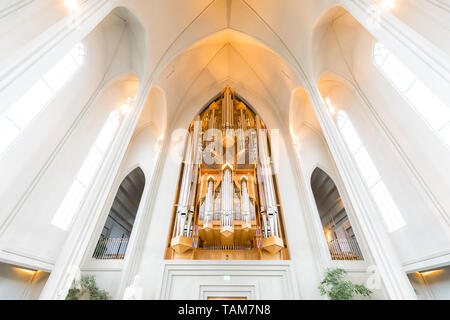 QBeautiful Interior of Hallgrimskirkja Cathedral in Iceland Stock Photo