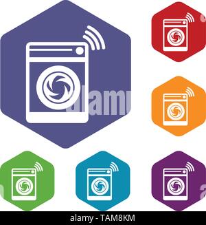 Washing machine icons vector hexahedron Stock Vector
