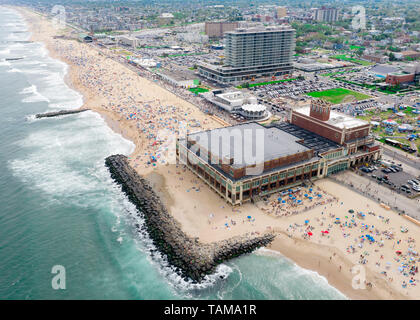 Aerial view of a crowded Jersey Shore beach in Long Branch, New