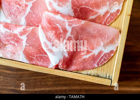 Raw Kurobuta pork meat set ready to cook Shabu shabu and sukiyaki Stock Photo