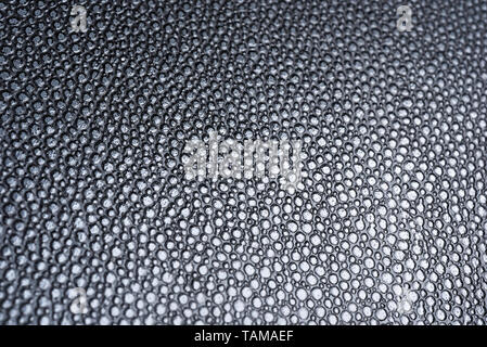 The texture of a black faux leather with clear details under a graduated lighting. Stock Photo