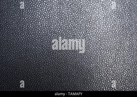 The texture of a black faux leather with clear details under a graduated lighting. Stock Photo